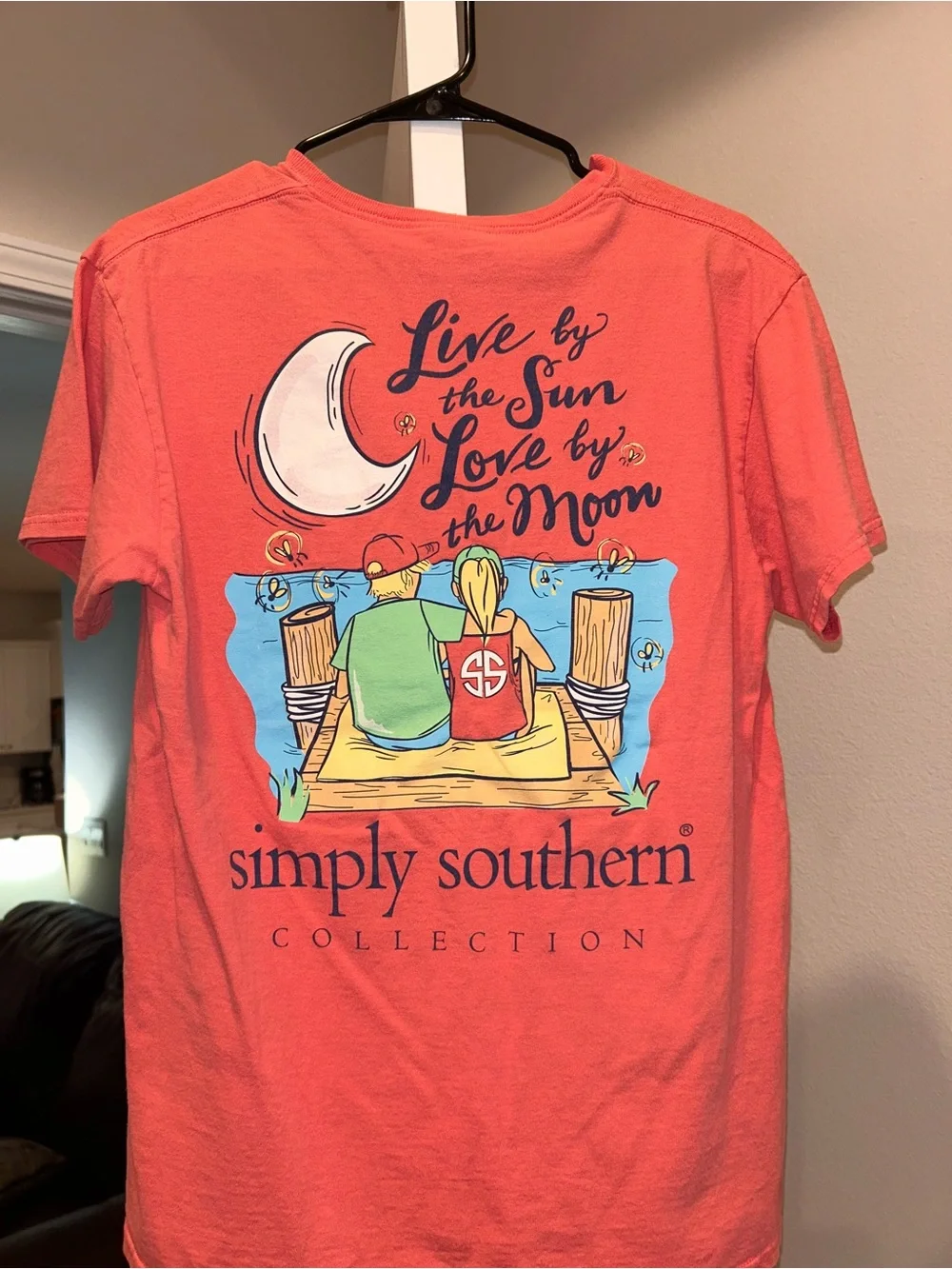 Simply Southern Coral Tee with Navy Bow Logo - Picture 2 of 2